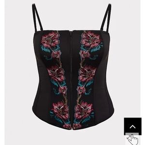 NWT Torrid Black Floral Embroidered Zip Bustier Size 2